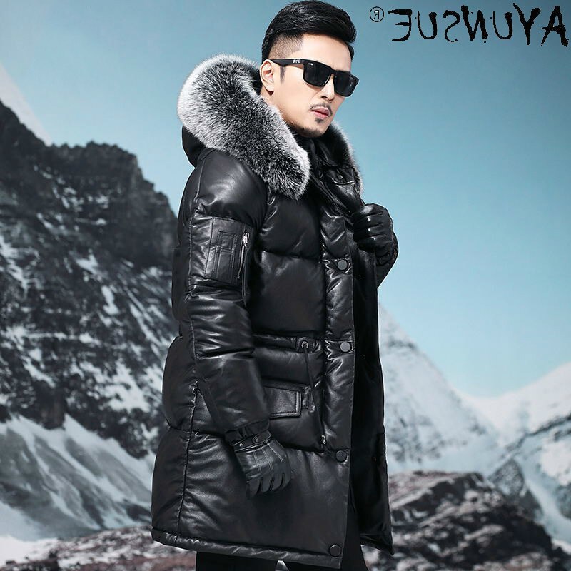 Parka Genuine Thick Cowhide Leather Jacket Men Down Jackets Man 5XL Erkekler Parkas Real Fox Fur Collar Coat Ropa LXR926