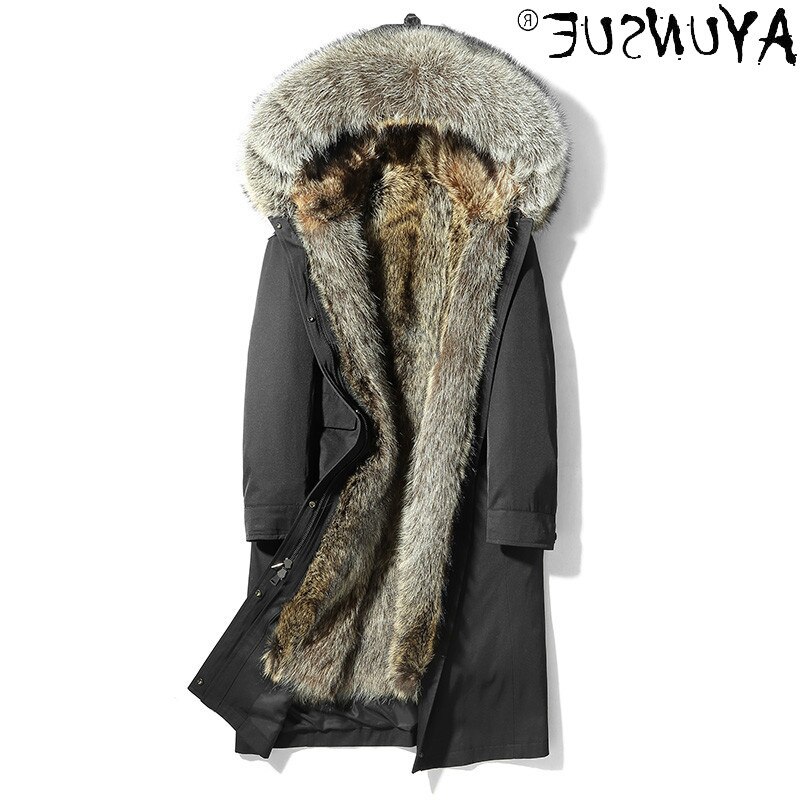 Parka Real Raccoon Fur Coat Male Winter Jacket Men 100% Rex Rabbit Fur Sleeves Long Clothes 2021 Chaqueta Hombre LXR266