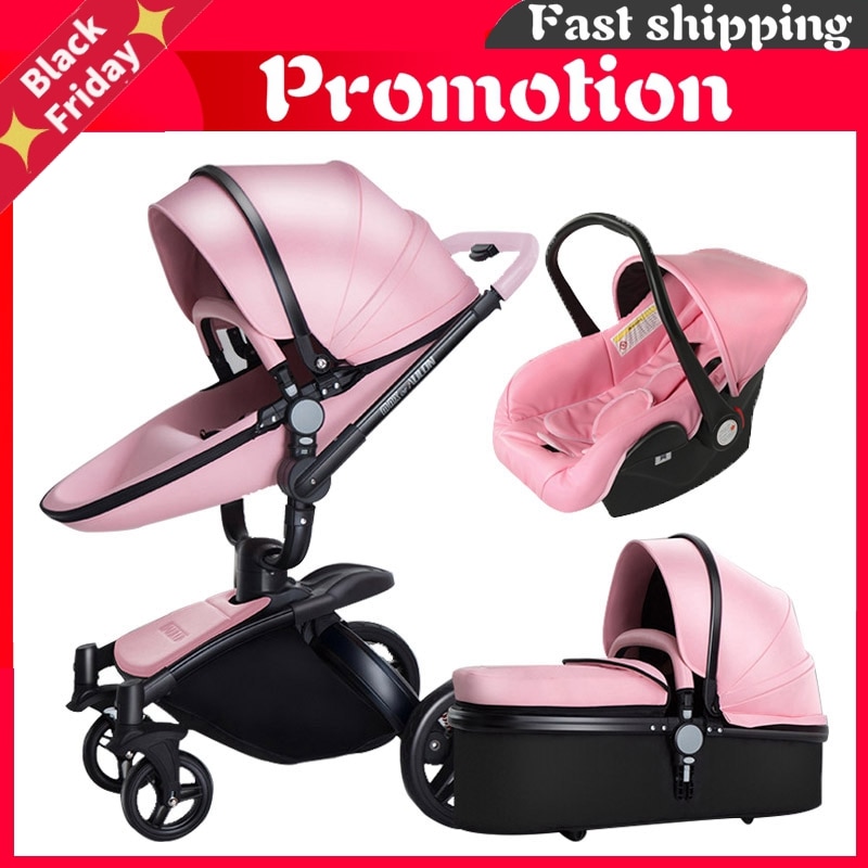 Aulon baby stroller 3 in 1 free shipping Branded baby carriage eco-leather baby carriage euro car seat basket cradle for ne