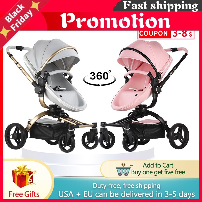 Fast Shipping Free Shipping Aulon 3in1 Baby Stroller 2 in 1 High land-scape Pram Free Duty New Carriage on 2021