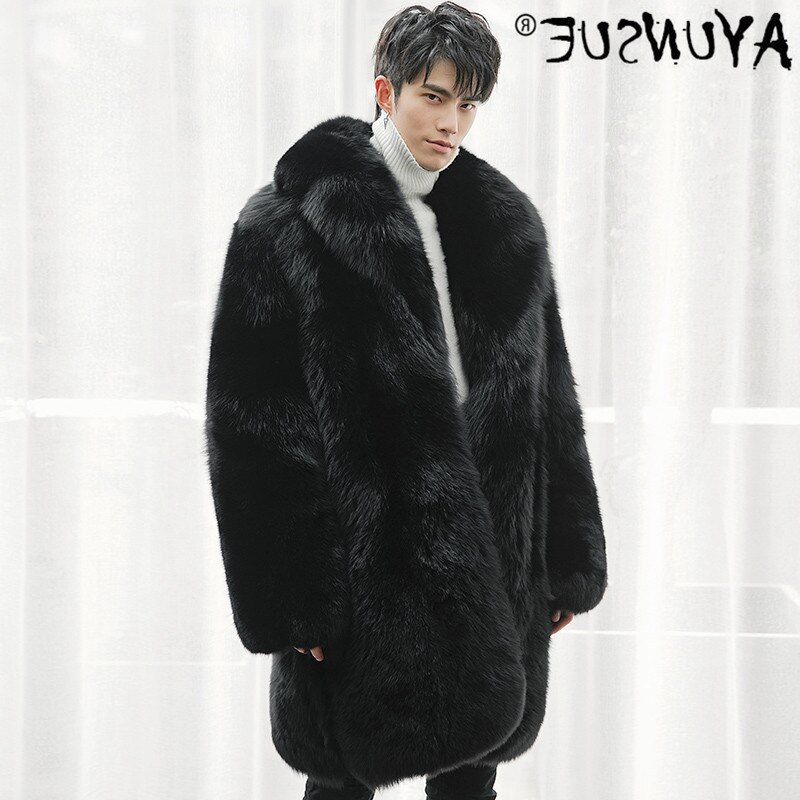 Genuine men's coat, winter long sleeve jacket, natural fox skin coat, luxury jacket,