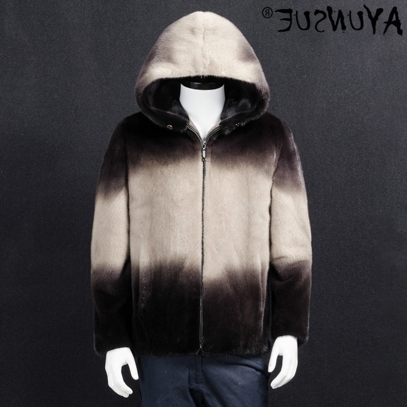 Natural mink men's Hoodie, authentic fur coat, warm, luxurious, mink,