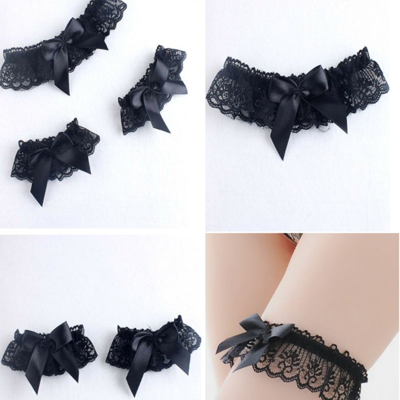 New Womens Wedding Bridal Hollow Out Floral Lace Wide Leg Ring Wrist Band Solid Color Bowknot Scalloped Elastic Thigh Garter