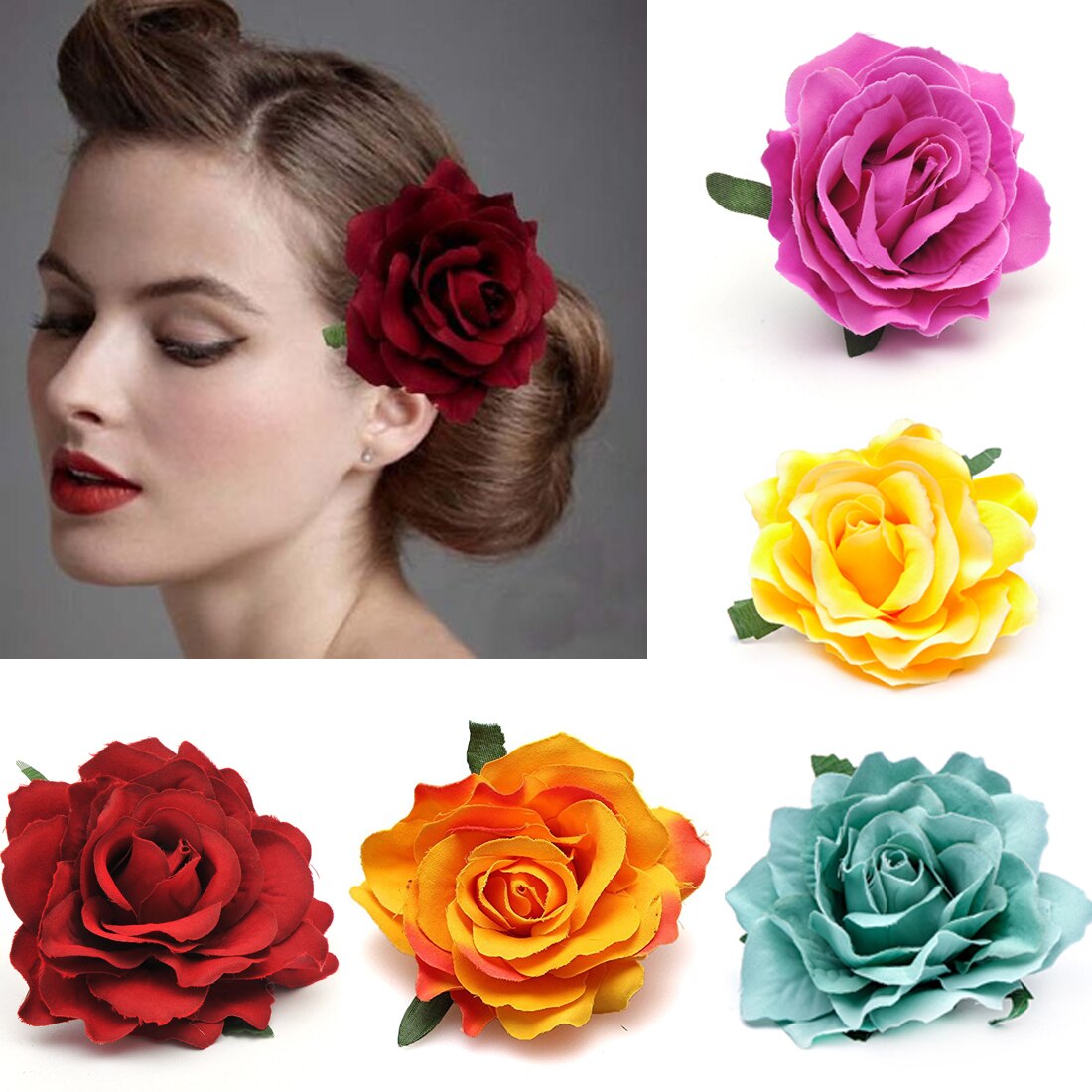 Rose Flower Hair Clip Women Girl Simulation Flower Hairpins Corsage Head Wear Head Accessory Corsage Solid Color Headdress