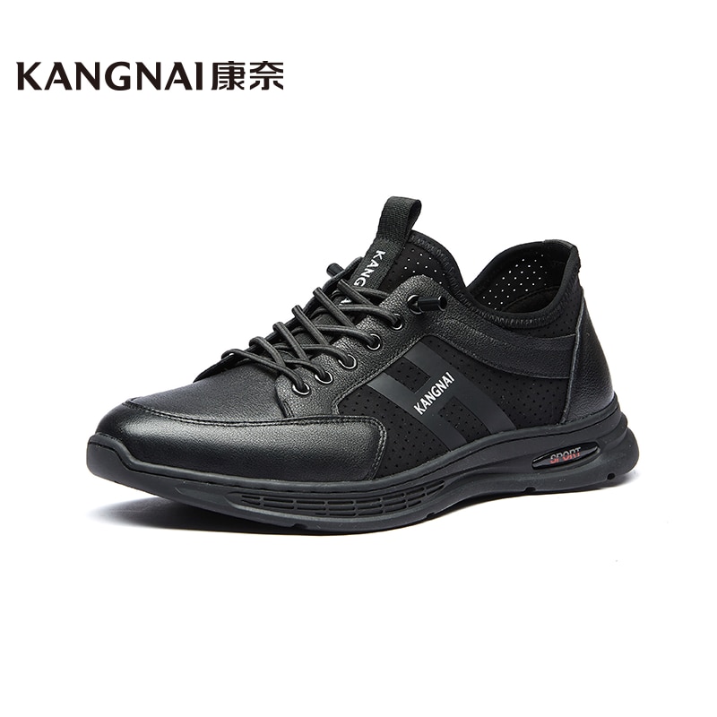 KANGNAI Men Shoes Genuine Cow Leather Sneakers Lace-Up Flats Comfortable Male Casual Shoes