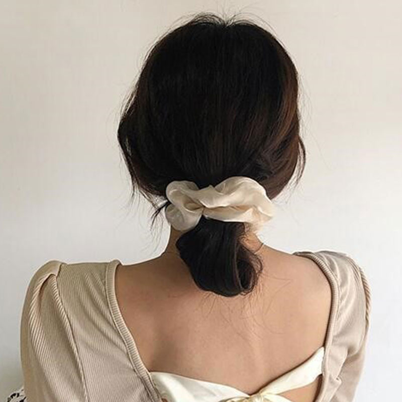 Fashion Bright Silk Hair Ring Silky Smooth Oversized Hair Scrunchies Solid Color Elastic Hair Rubber Band Retro Hair Accessories