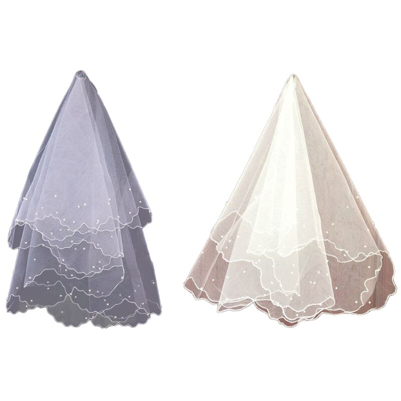 Pearl Wedding Dress Veil Layers Tulle Ribbon Edge Bridal Veils Women Accessories