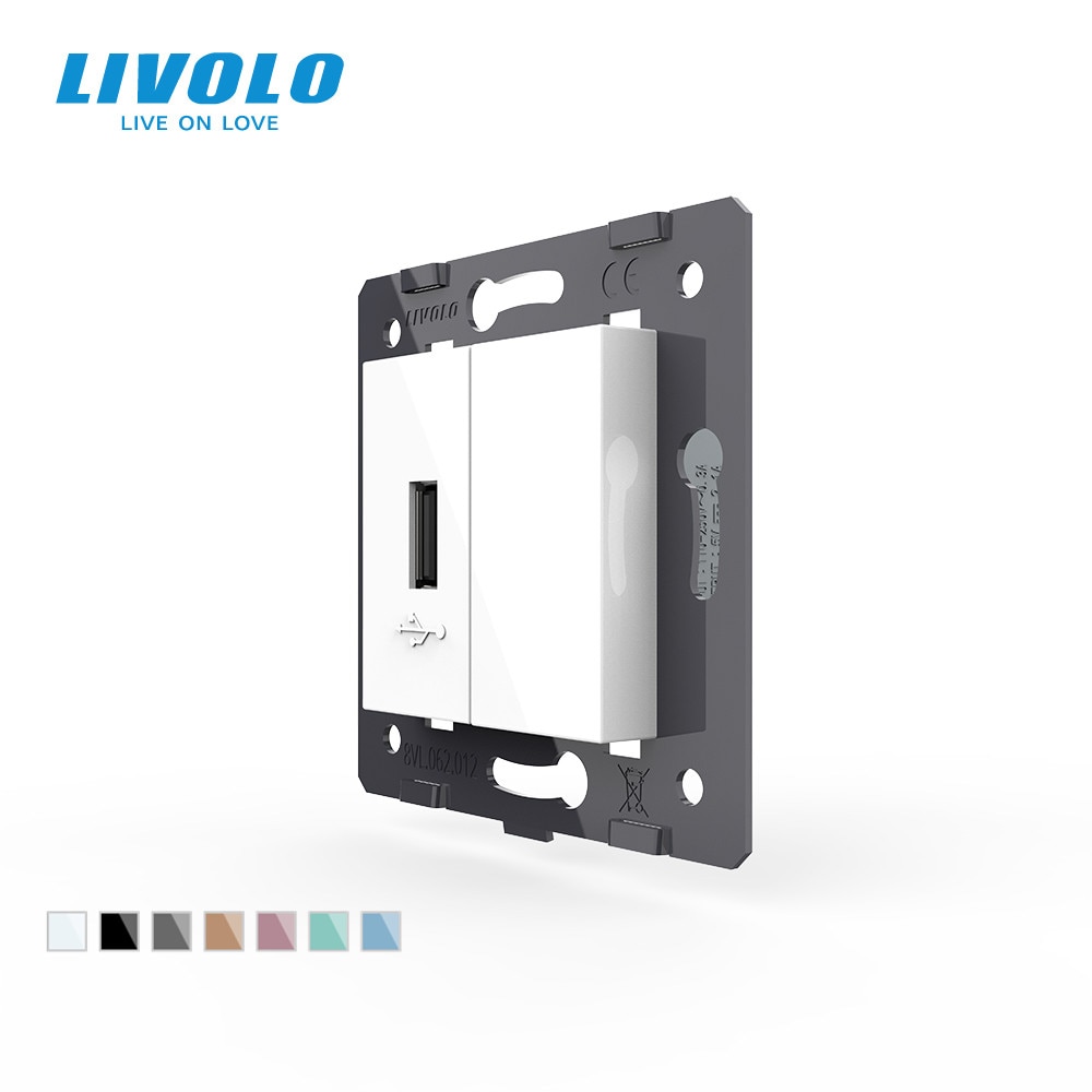 Free Shipping, Livolo White Plastic Materials, EU Standard DIY Parts, Function Key For USB Socket,VL-C7-1USB-11 (4 Colors)