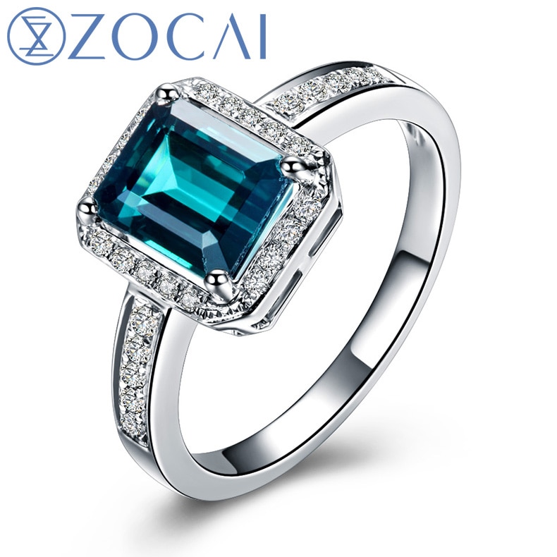 ZOCAI ZODIAC GEM FIRE SIGNS LEGEND NATURAL 1.66 CT GREEN TOURMALINE DIAMOND EMERALD COCKTAIL RING 18K WHITE GOLD W03642