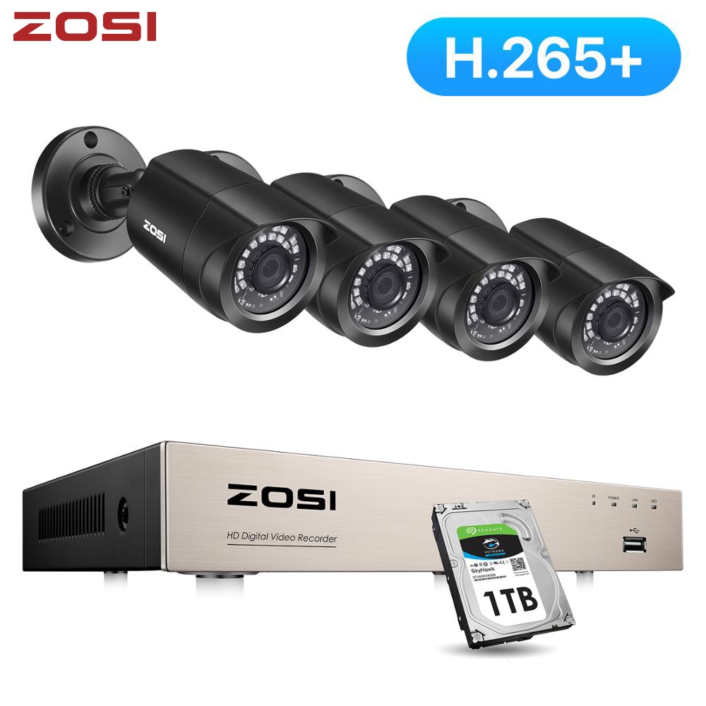 ZOSI CCTV System H.265+ 8CH DVR with 4/8 1080p Outdoor Security Camera DVR Kit Day/Night Home Video Surveillance System