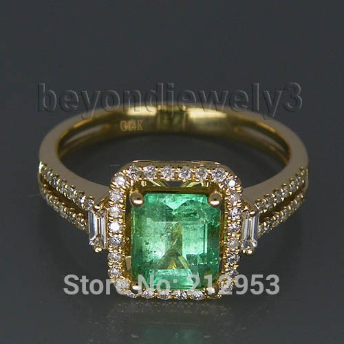 Vintage Natural Emerald Engagement Ring In Solid 14Kt Yellow Gold Diamond Baguette Colombian Gemstone Jewelry For Sale G00795