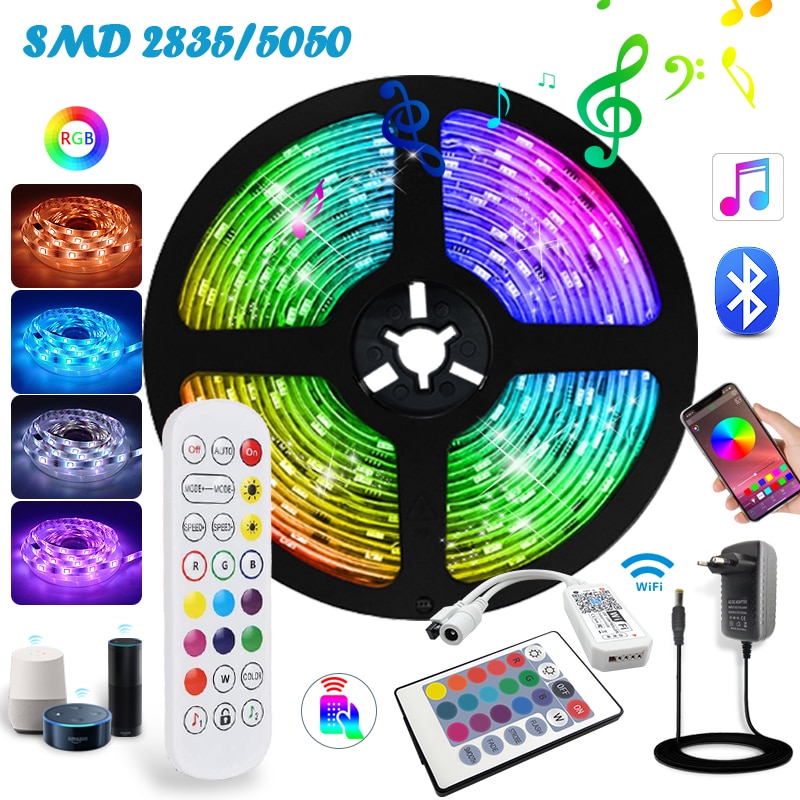 Bluetooth LED Strip Lights 15M RGB 2835/5050 SMD Flexible Ribbon Waterproof RGB LED Light 5M 10M Tape Diode DC 12V APP Control