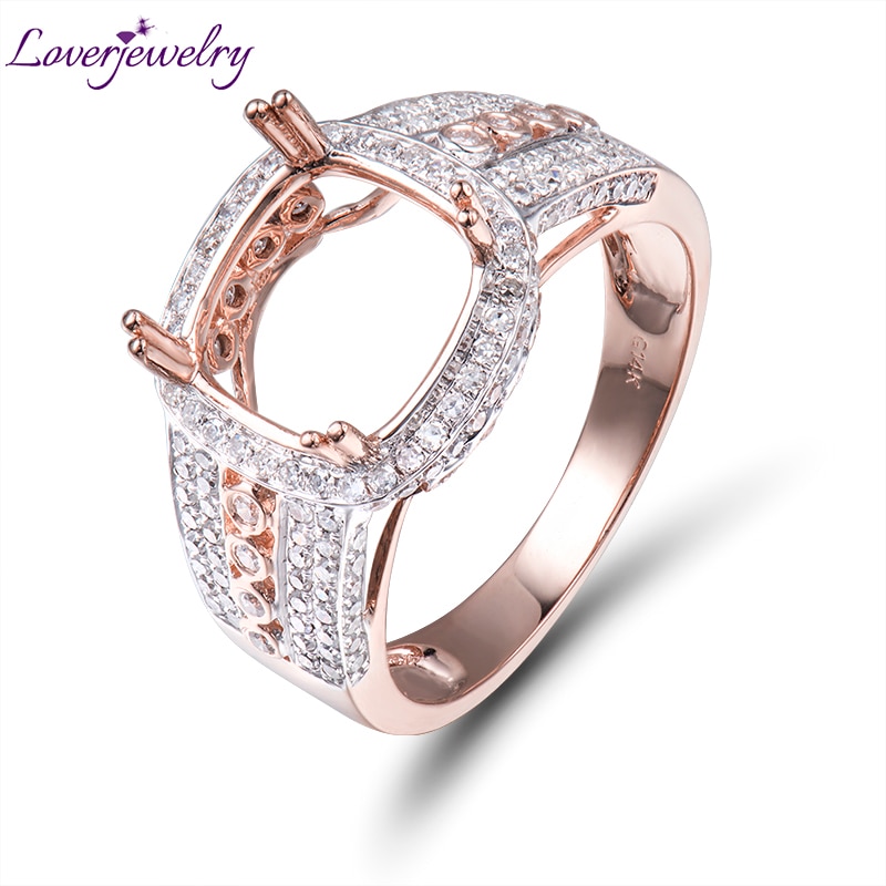 LOVERJEWELRY 18kt Rose Gold Inlay Natural Diamond Ring No Center Gemston Ring Bracket Engagement 12*14mm GEM Rings Jewelry