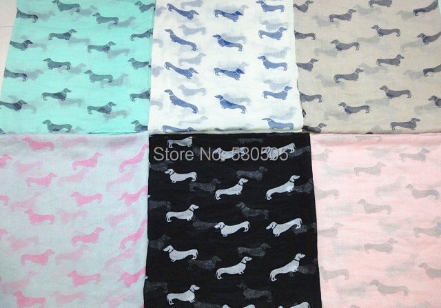 2018 Spring Volie Girls Womens Scarves Dog Print Scarf Dachshund Scarf Wholesale Free Shipping