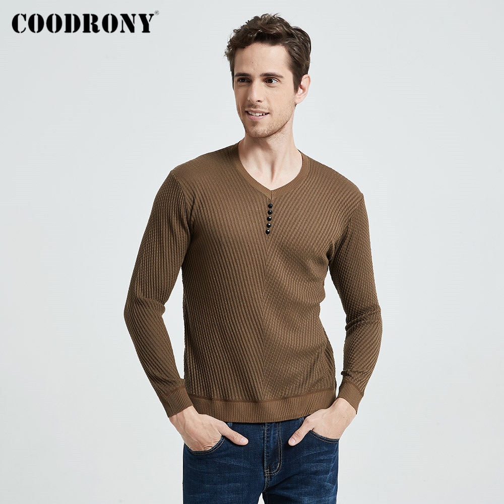 COODRONY Brand Sweater Men Casual Button V-Neck Pullover Shirt Spring Autumn Slim Fit Long Sleeve Knitted Soft Cotton Pull Homme