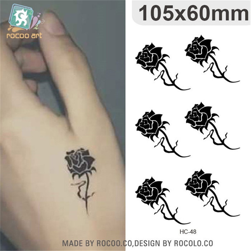 Body Art Sex waterproof temporary tattoos for men and women simple 3d black rose design small tattoo sticker Wholesale HC1048