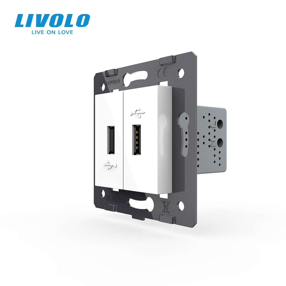 Livolo EU Standard DIY Parts Plastic Materials Function Key,White Color, 2 Gang For USB Socket,VL-C7-2USB-11 (4 Colors)