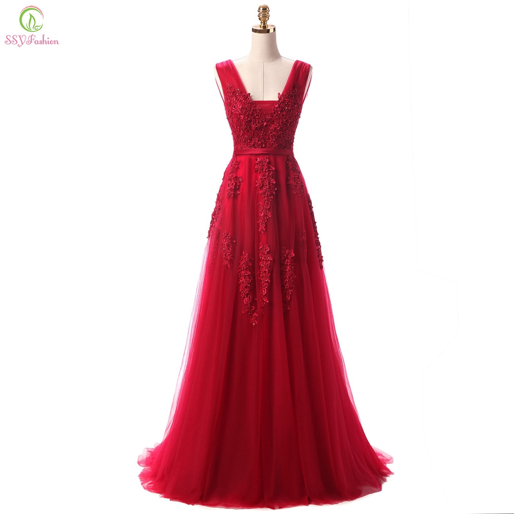 Robe De Soiree SSYFashion Lace Beading Sexy Backless Long Evening Dresses Bride Banquet Elegant Floor-length Party Prom Dress