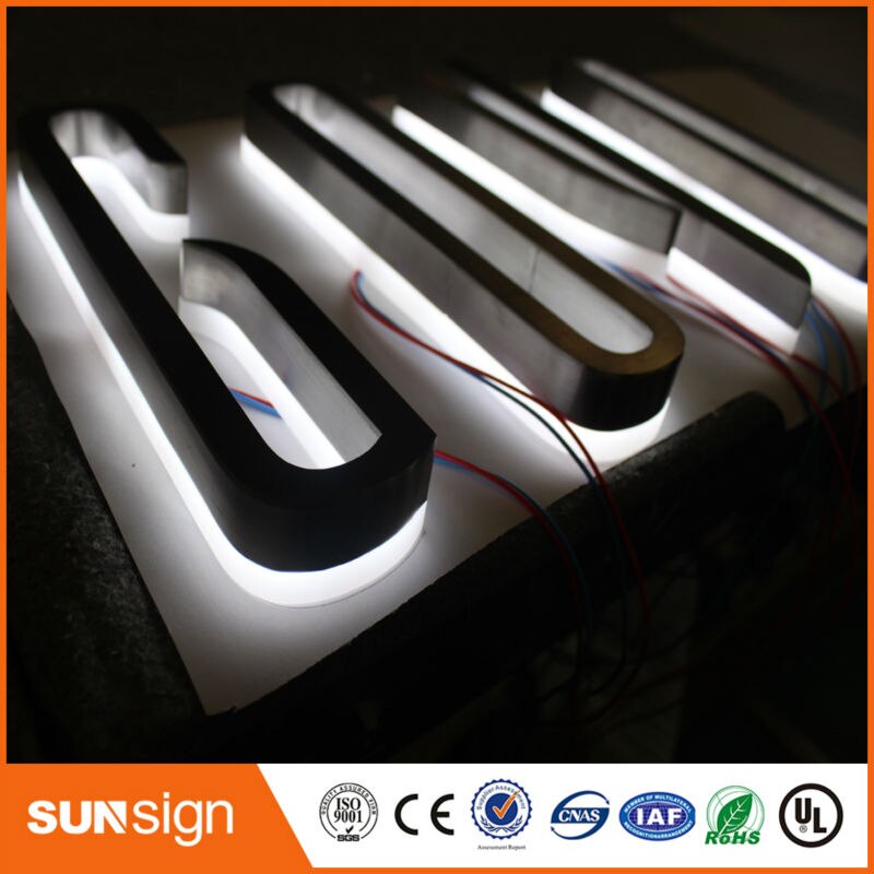 Decorated illuminated backlit brush metal stainless steel LED letters