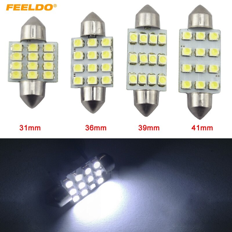 FEELDO 1Pc Super White 1210 12SMD Car Festoon Dome Reading 12LED Light Bulbs 31mm 36mm 39mm 41mm #FD-5268