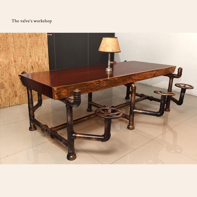 American Industrial Pipe Office Furniture Golden Years Series Creative Pipeline Solid Wood Table Boss Table Office Desk -J001