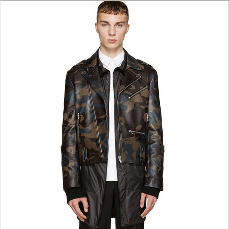 Camouflage REAL Man Leather Jacket Spring Autumn Men's New Chaqueta Cuero Hombre Genuine Leather Jackets Veste Cuir Homme