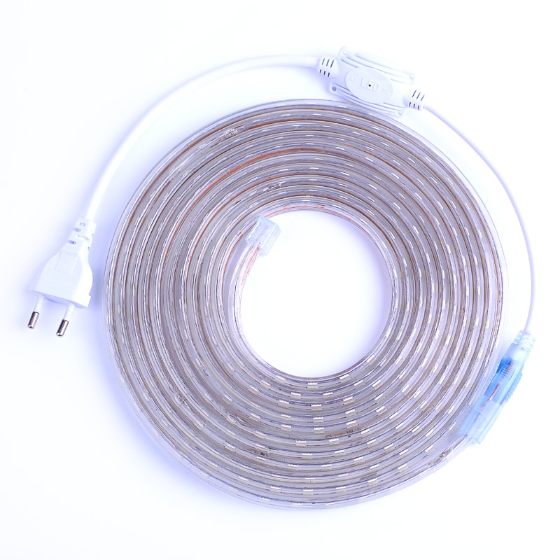 SMD 5050 AC220V LED Strip Flexible Light 60leds/m Waterproof Led Tape LED Light With Power Plug 1M/2M/3M/5M/6M/8M/9M/10M/15M/20M