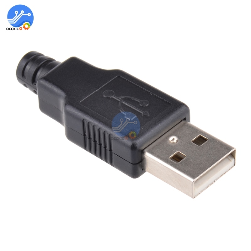 5Pcs USB Type A Plug 4-pin Male Adapter Connector With Black Plastic Cover Solder type DIY Kit Connector
