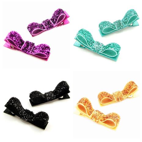 400pcs Free Shipping Sparkly Glitter Bow Hair Slide Clip Grip