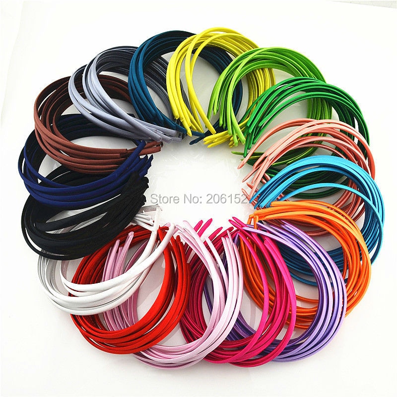 500 Pieces Free Shipping Wholesale 30 Colors Satin Fabric Covered Headband 10 mm Resin Hairband Headwear Girl Hair Accessories