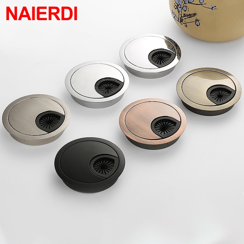 NAIERDI Zinc Alloy Desk Wire Hole Cover Base Computer Grommet Table Cable Outlet Port Surface Line Box Furniture Hardware