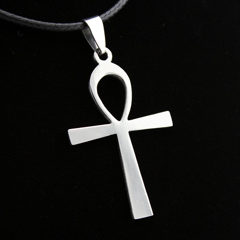 Men Necklaces Silver Anka Pendant Stainless Steel Leather PU Cord Chain Women Amulet Jewelry Statement Charm Cross Choker