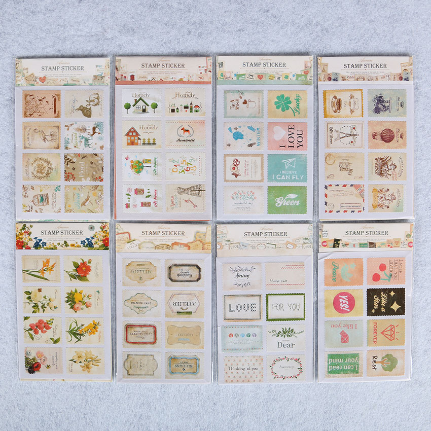 16PCS/1bags Cute Animal Flag Post Stamp Stickers Mini Sticky Note Paper Scrapbooking Pads Stamp Sticker Stationery Sticker