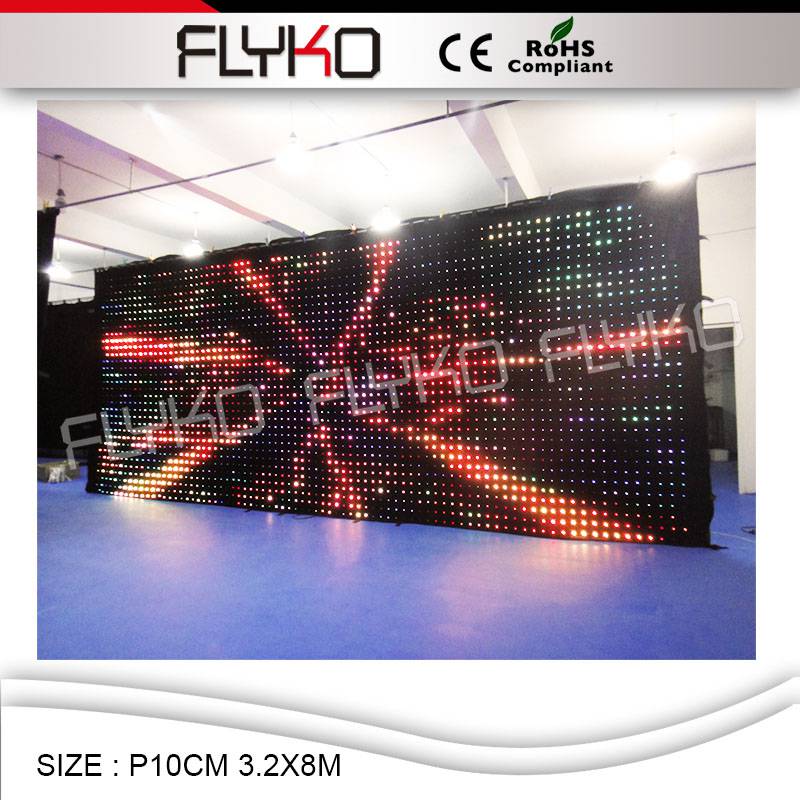 Flyko 3.2m*8m led video curtain,led video cloth,stage backdrop p10