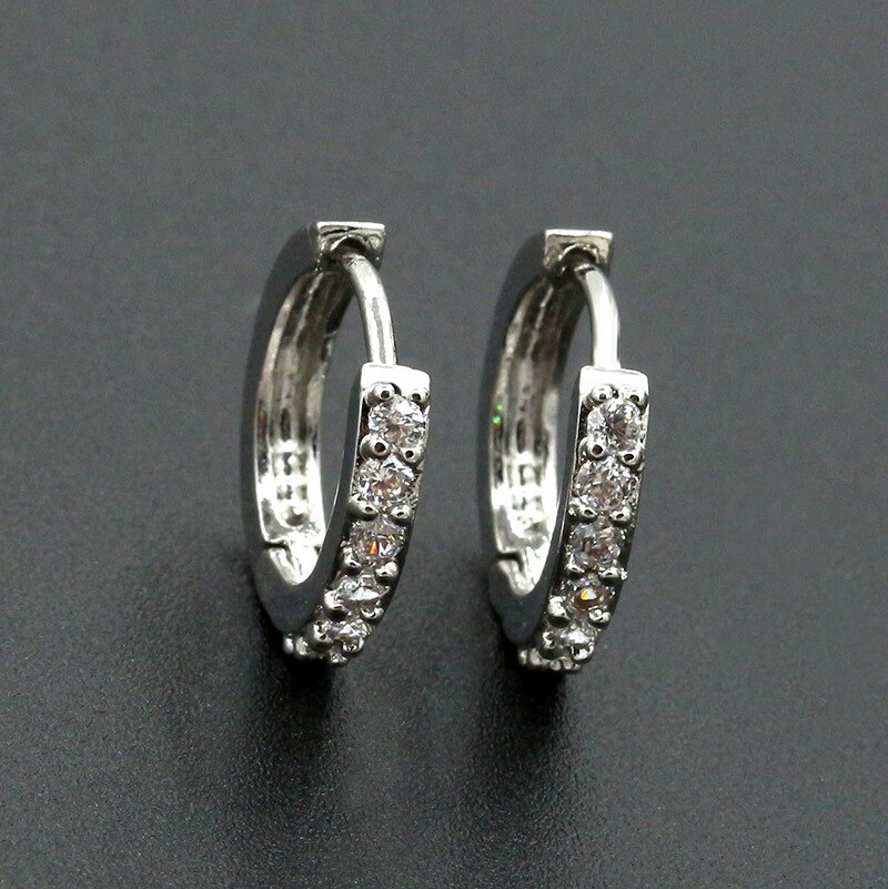 Crystal Hoop Earring Small Circle Huggie Earrings Silver Cubic Zircon Rhinestone Round Loop Charm Women Men Fashion Ear Jewelry