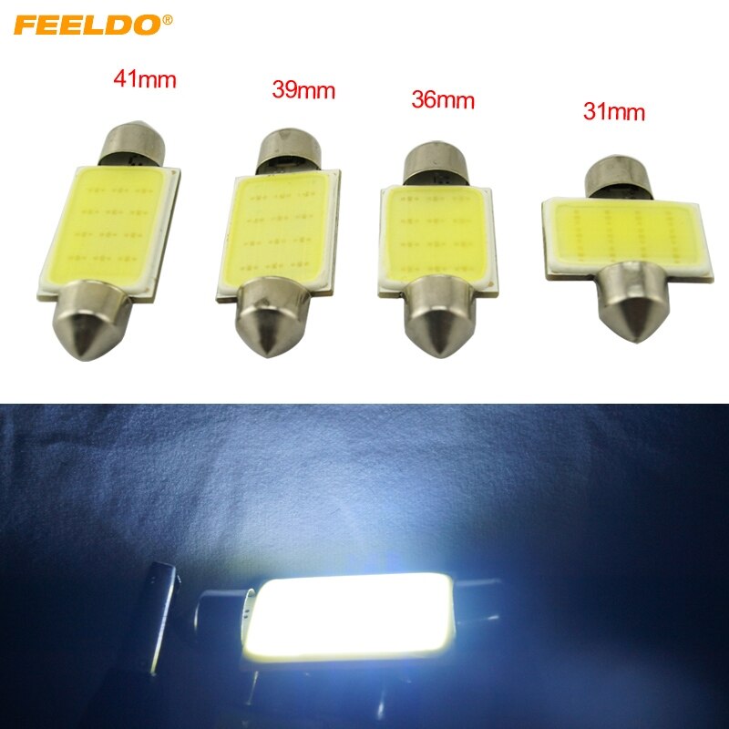 FEELDO 1Pc White 31mm/36mm/39mm/41mm COB 12SMD 12LED 1.5W Car Festoon LED Bulb Interior Dome Light #FD-4861