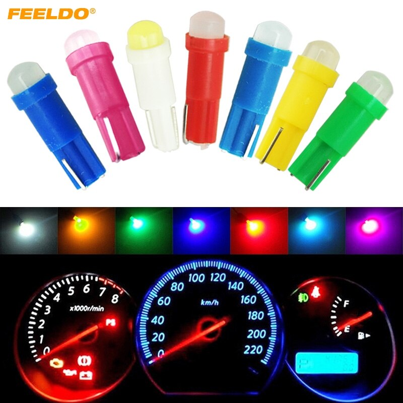 FEELDO 2Pcs Car T5 COB LED Ceramic Dashboard Gauge Instrument Wedge Base Auto Side Wedge LED Light Lamp Bulb 7-Color #FD-5018