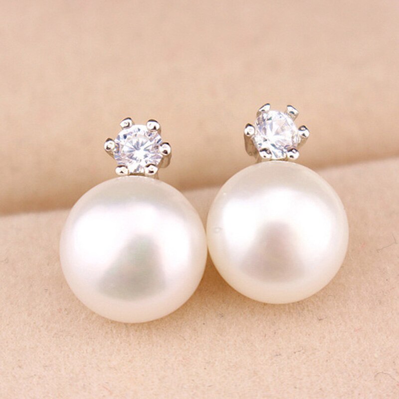 Crystal Stud Earrings Double Side Pearl Earrings Women Gold Silver Rhinestone Zircon Beads Ear Jewelry Accessories Pendientes