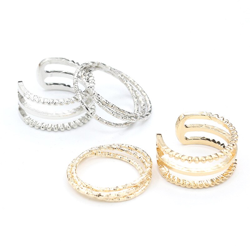 2 pieces/set Multilayer Rings Gold Silver Scrub Hollow Midi Knuckle Mid Finger Ring Set Open Adjustable Women Jewelry