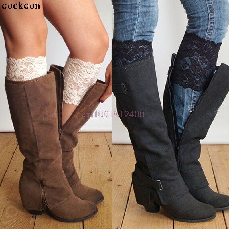 Fashion Stretch Lace Boot Cuffs Flower Leg Warmers Lace Trim Toppers Socks HOT