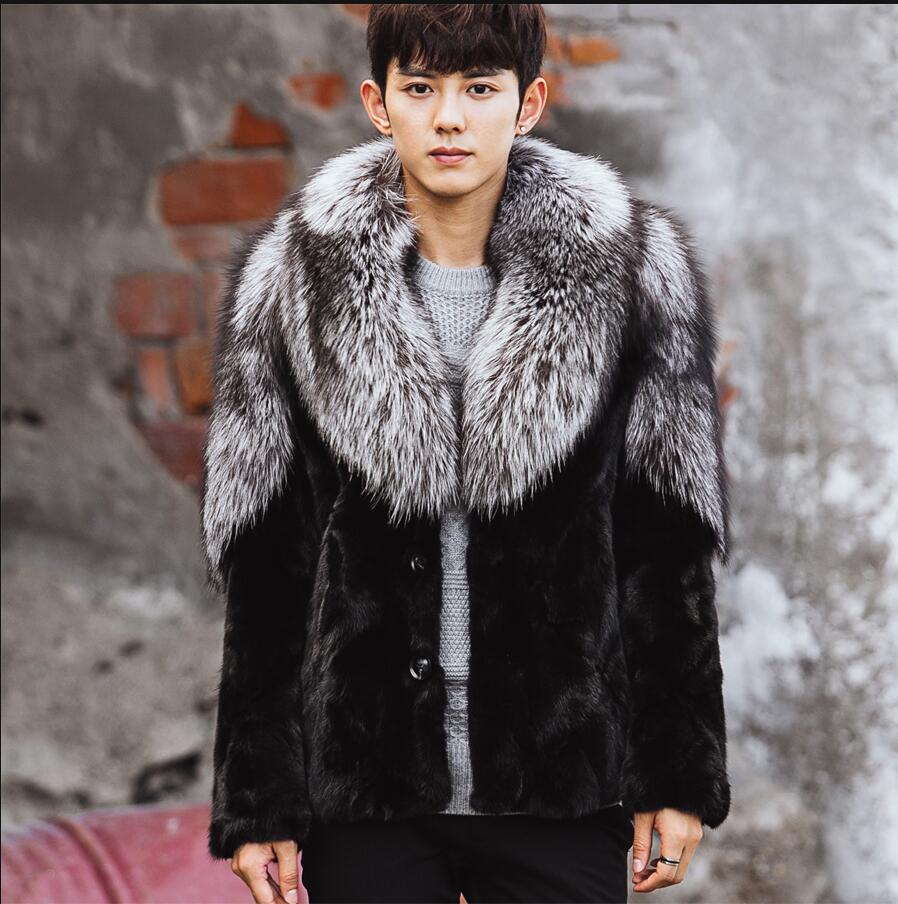 High quality Men's Fur Coat Fox fur collar Men Mink Fur coat Genuine leather mink fur Jacket A limited edition Plus Size M-4XL