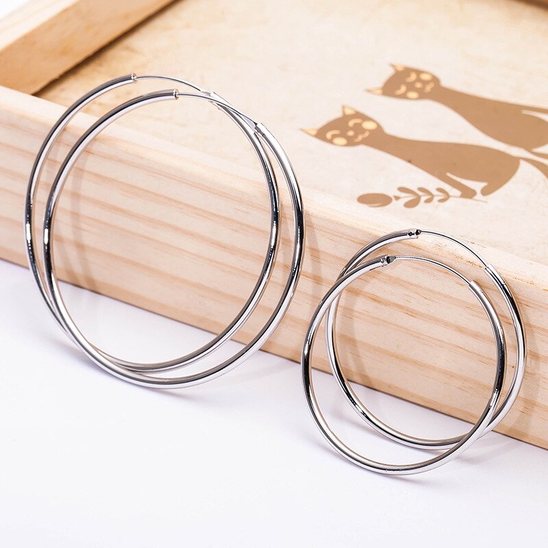 Silver Plated Big Hoop Earring For Women Large Smooth Circle Round Loop Earrings Simple Fashion Jewelry Ear Accessories