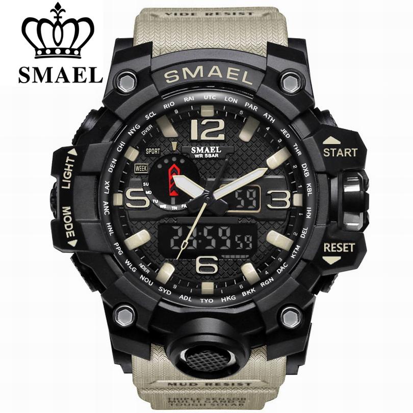 SMAEL Brand Fashion Watch Men Waterproof Sports Military Watches 1545 Men's Luxury Wristwatch Analog Quartz Dual Display Watch