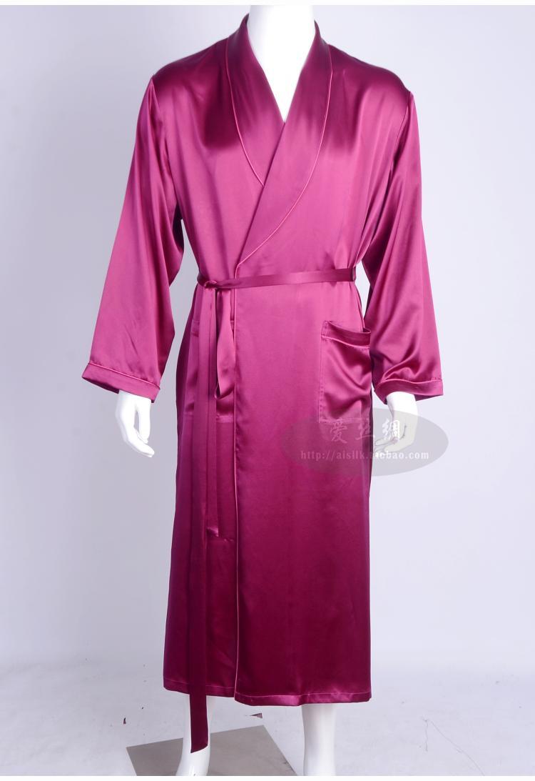 Men love silk heavy silk pajamas long sleeved robe long silk bathrobe silk clothing (Home Furnishing large code