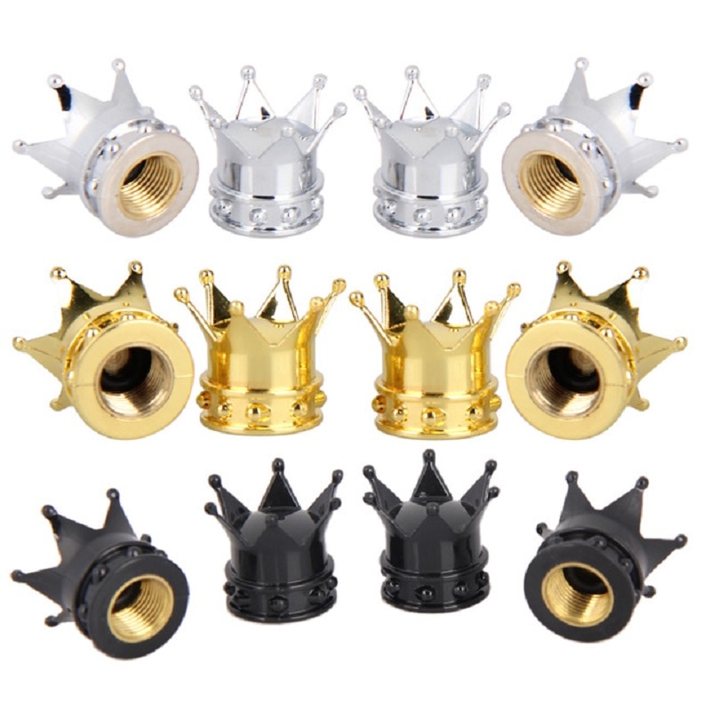 4pcs/lot Bicycle Tire Valve Caps Universal Dustproof Gold Crown Tyre Wheel Stem Air Valve Caps Tire Valve Auto Truck Bike