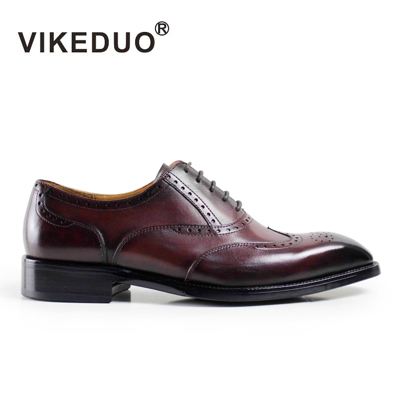 VIKEDUO 2020 Vintage Patina Men Oxford Shoes Handmade Custom Goodyear Welted Party Dress Shoe Male Genuine Leather Brogue Zapato