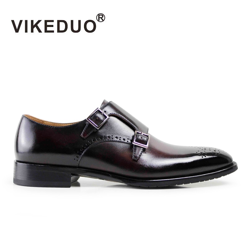 Superstar Vikeduo Handmade Men's Monk Dress Shoes 100% Genuine Leather Flat Men Fashion Wedding Party Office Original Design