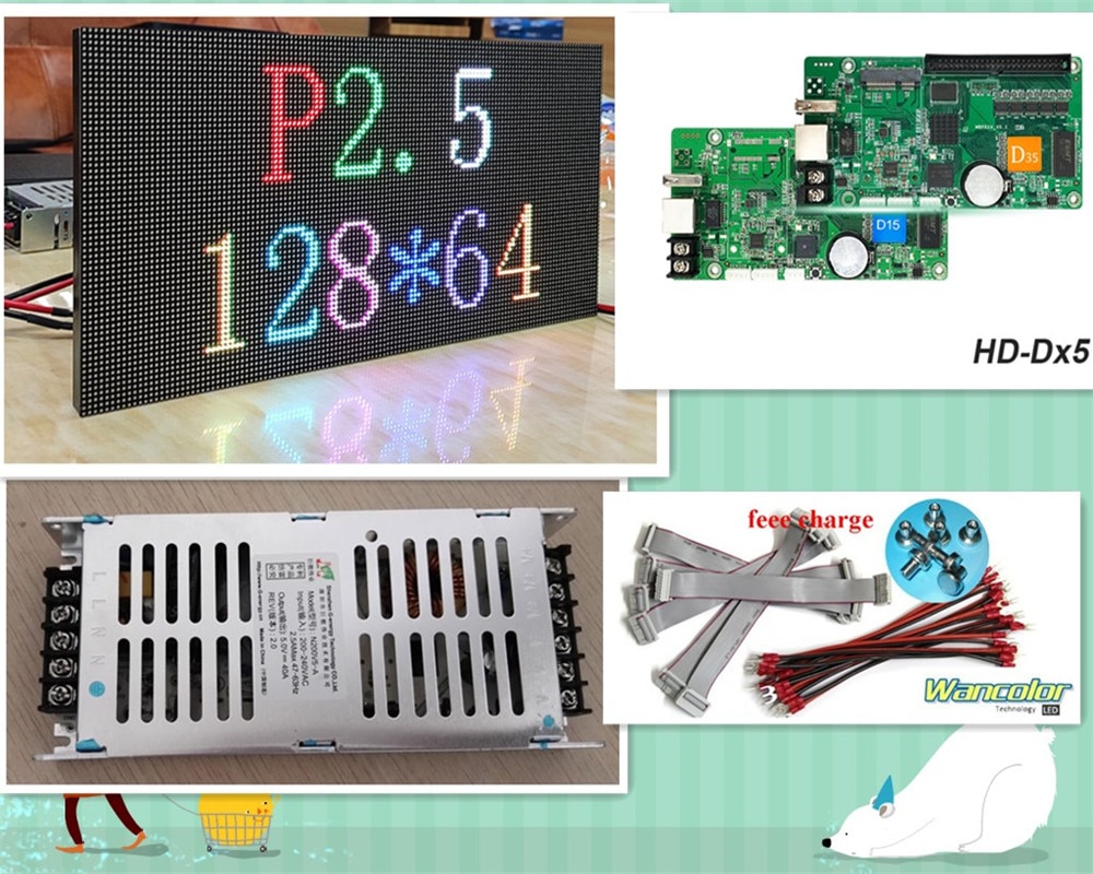 free shipping DIY LED display 10 pcs P2.5 indoor SMD Led Module (320*160mm)+RGB asynchronous led controller+power supply