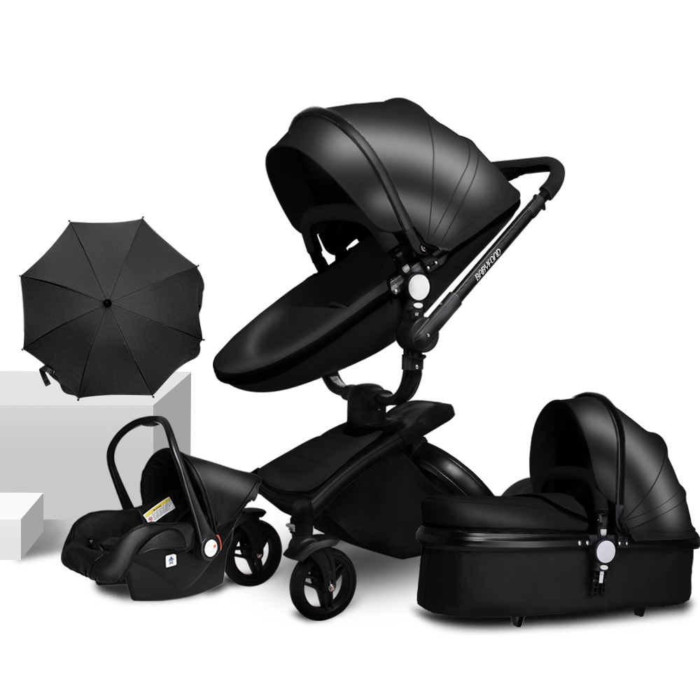 Eu Fast Sihp ! Luxurious 3 In 1 Baby Stroller Aluminium Alloy Baby Pram Leather Two-way Shock Baby Trolley With Gifts Umbrella