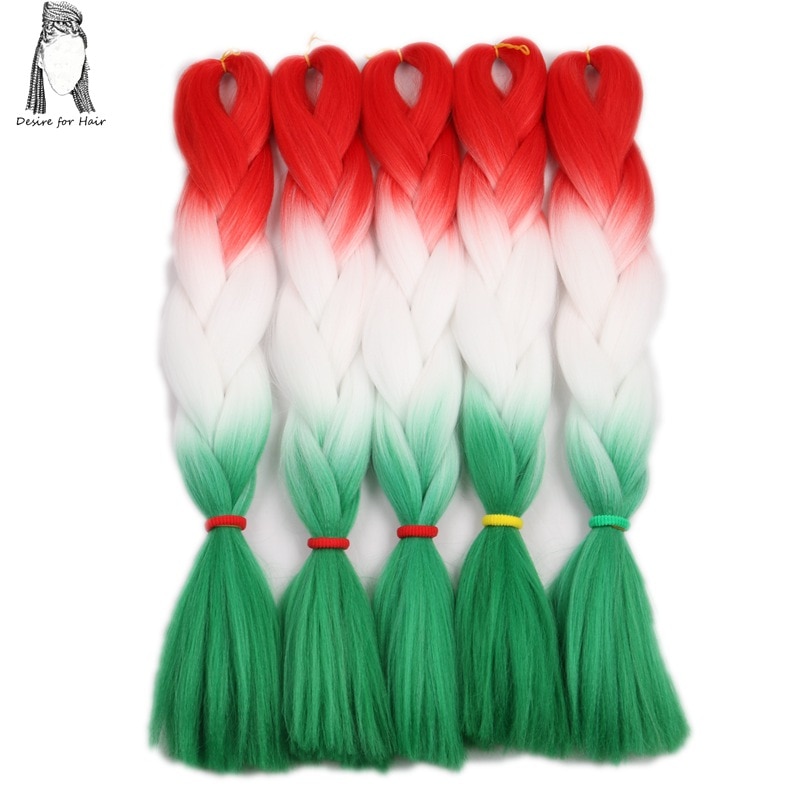 Desire for hair 1pack Christmas color red white green synthetic jumbo braids ombre color braiding hair extensions